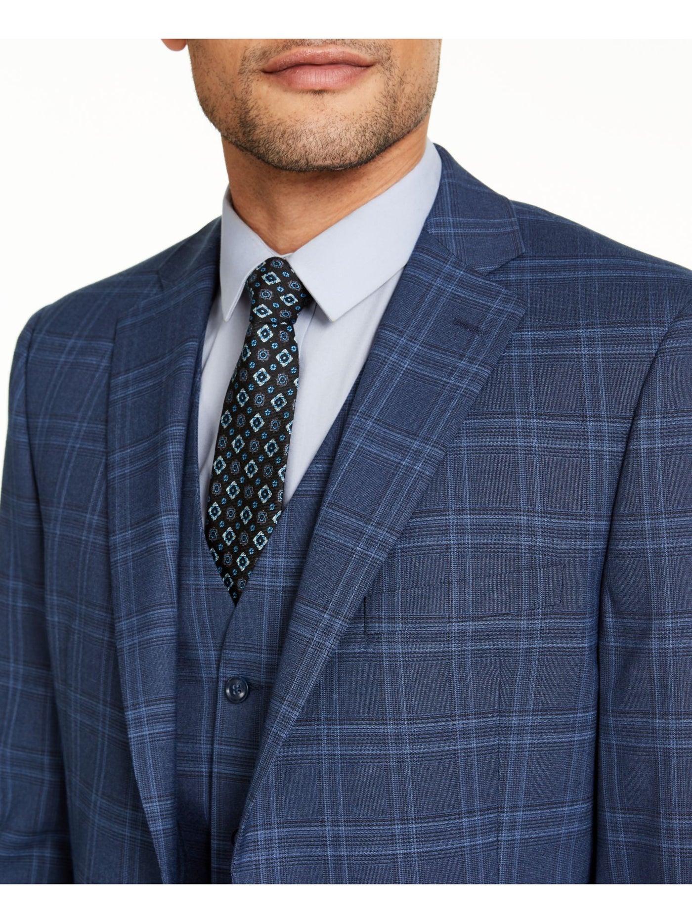 ALFANI Mens Navy Plaid Blazer Jacket 40R