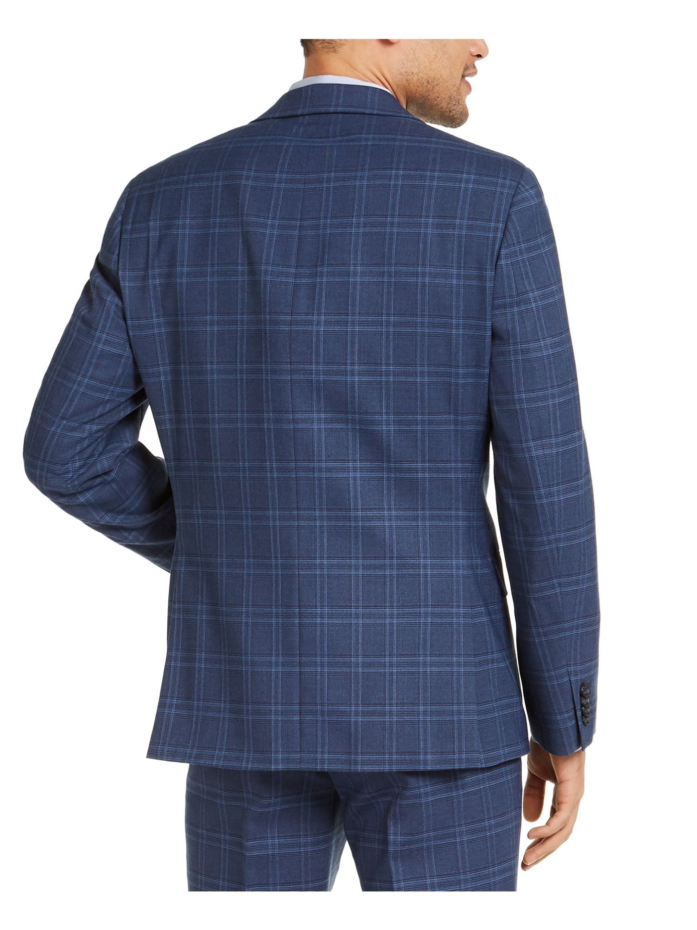 ALFANI Mens Navy Plaid Blazer Jacket 42L