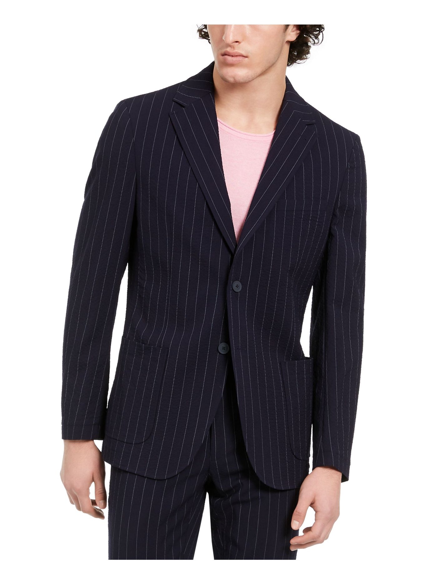 DKNY Mens Navy Striped Blazer Jacket 40 Short