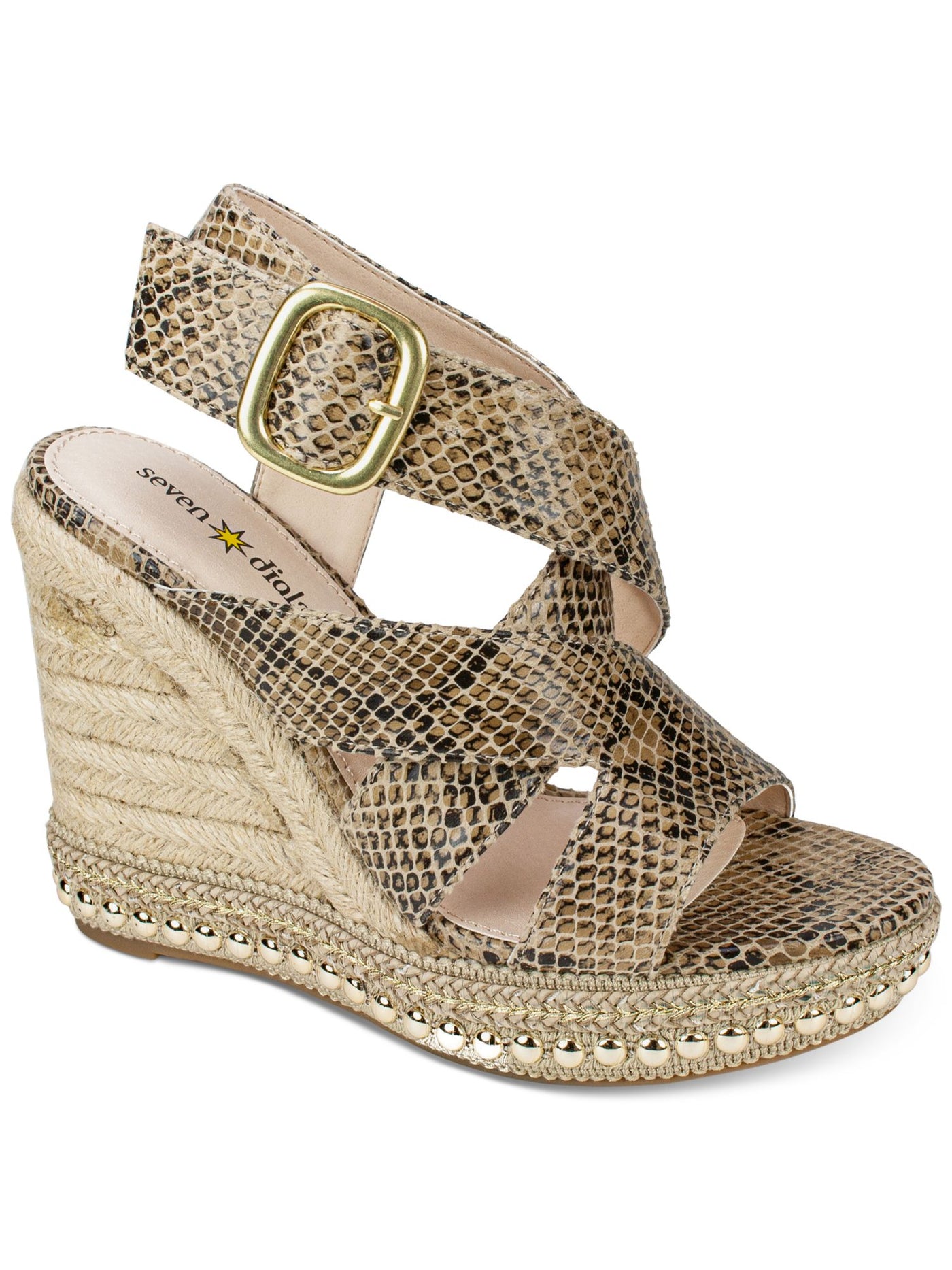 SEVEN DIALS Womens Beige Snake Print 1" Platform Crisscross Strap Det Cushioned Studded Somerset Round Toe Wedge Buckle Dress Espadrille Shoes 9.5