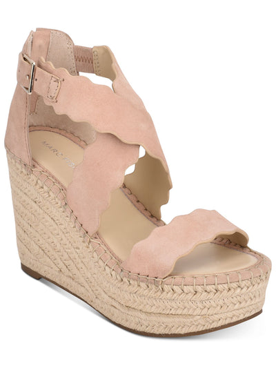 MARC FISHER Womens Beige Scalloped Crisscross Straps 1-1/2" Platform Buckle Accent Calita Round Toe Wedge Zip-Up Leather Dress Espadrille Shoes 9.5 M