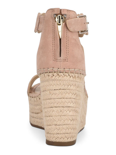 MARC FISHER Womens Beige Scalloped Crisscross Straps 1-1/2" Platform Buckle Accent Calita Round Toe Wedge Zip-Up Leather Dress Espadrille Shoes 9.5 M