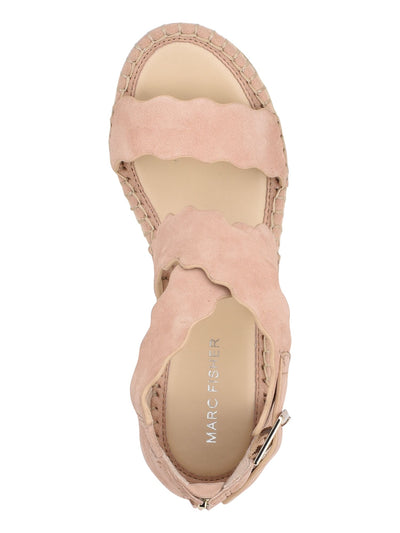 MARC FISHER Womens Beige Scalloped Crisscross Straps 1-1/2" Platform Buckle Accent Calita Round Toe Wedge Zip-Up Leather Dress Espadrille Shoes 9.5 M