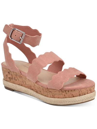 MARC FISHER Womens Pink 1" Platform Padded Cork-Like Jute Detailing Scalloped Ankle Strap Fayme Round Toe Wedge Buckle Leather Slingback Sandal 11 M