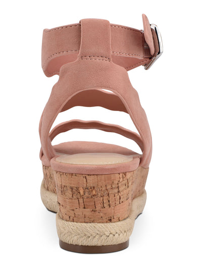 MARC FISHER Womens Pink 1" Platform Padded Cork-Like Jute Detailing Scalloped Ankle Strap Fayme Round Toe Wedge Buckle Leather Slingback Sandal 11 M