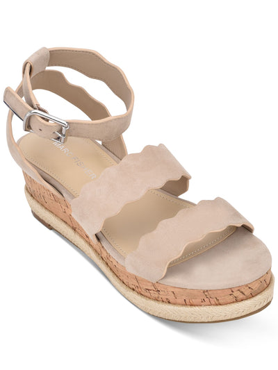 MARC FISHER Womens Beige 1" Platform Padded Cork-Like Jute Detailing Scalloped Ankle Strap Fayme Round Toe Wedge Buckle Leather Slingback Sandal 7 M