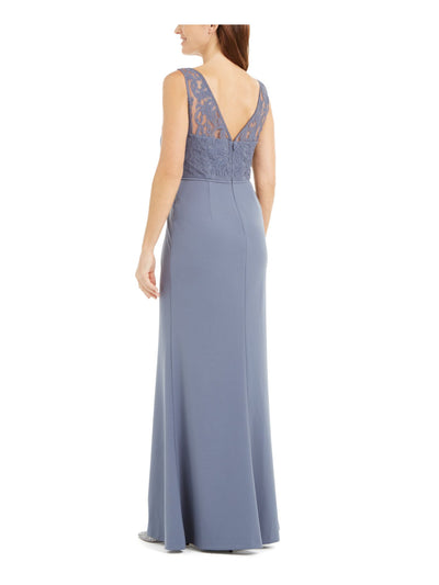 ADRIANNA PAPELL Womens Gray Lace Zippered Illusion Gown Sleeveless V Neck Full-Length Evening Dress 10