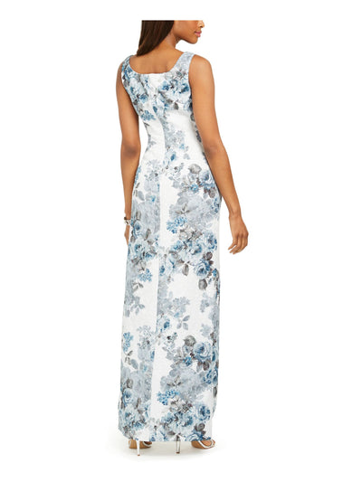 ADRIANNA PAPELL Womens Blue Slitted Floral Sleeveless Scoop Neck Maxi Evening Sheath Dress 8