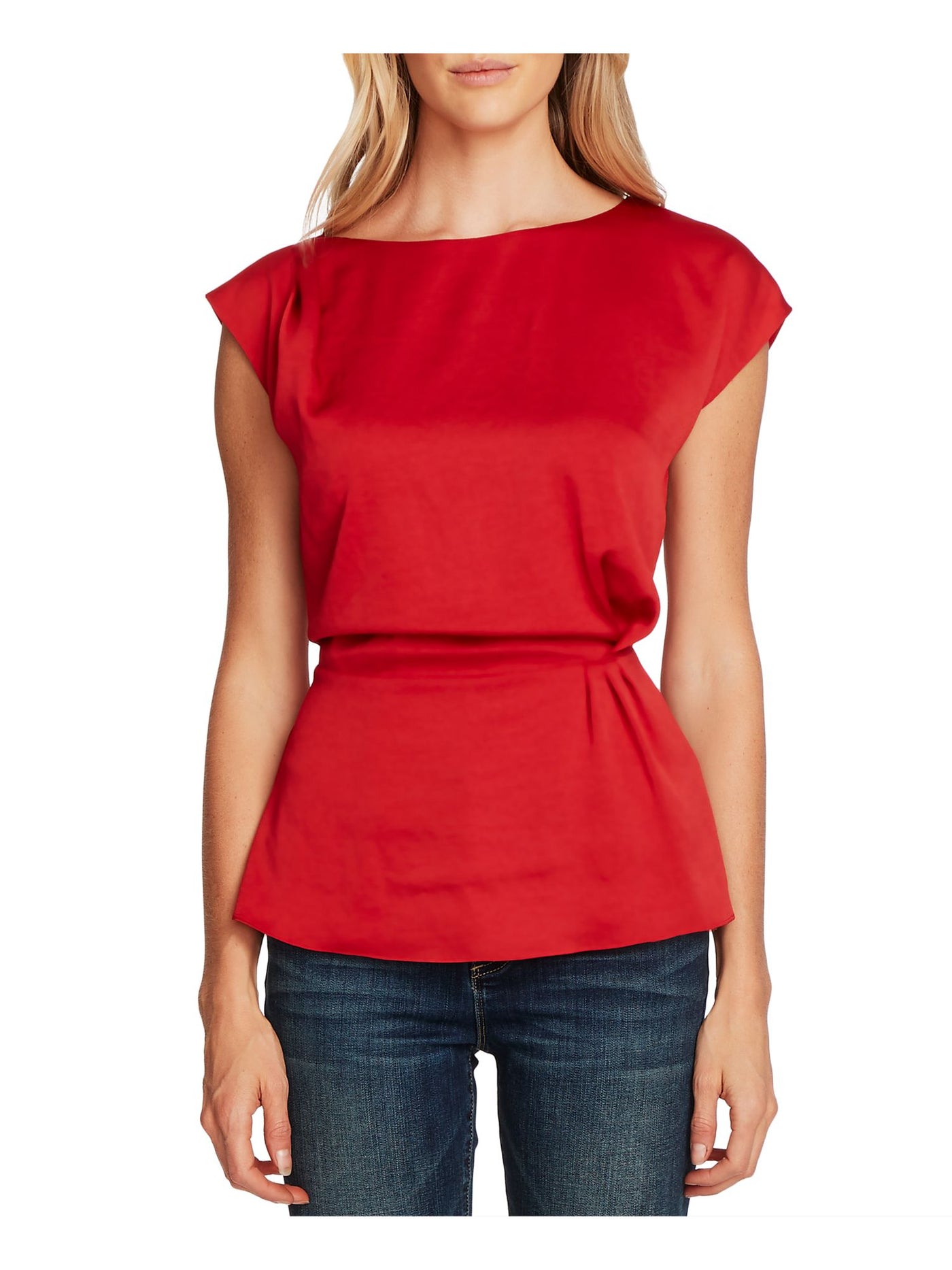 VINCE CAMUTO Womens Red Cap Sleeve Jewel Neck Blouse XXS