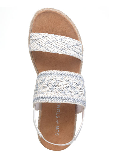 SUN STONE Womens White 1" Platform Woven Stretch Cushioned Slip Resistant Karli Round Toe Wedge Slip On Espadrille Shoes 9 M
