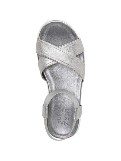 NATURALIZER Womens Gray 1" Platform T-Bar Detail Non-Sli Cushioned Adjustable Lincoln Round Toe Wedge Leather Thong Sandals Shoes 11