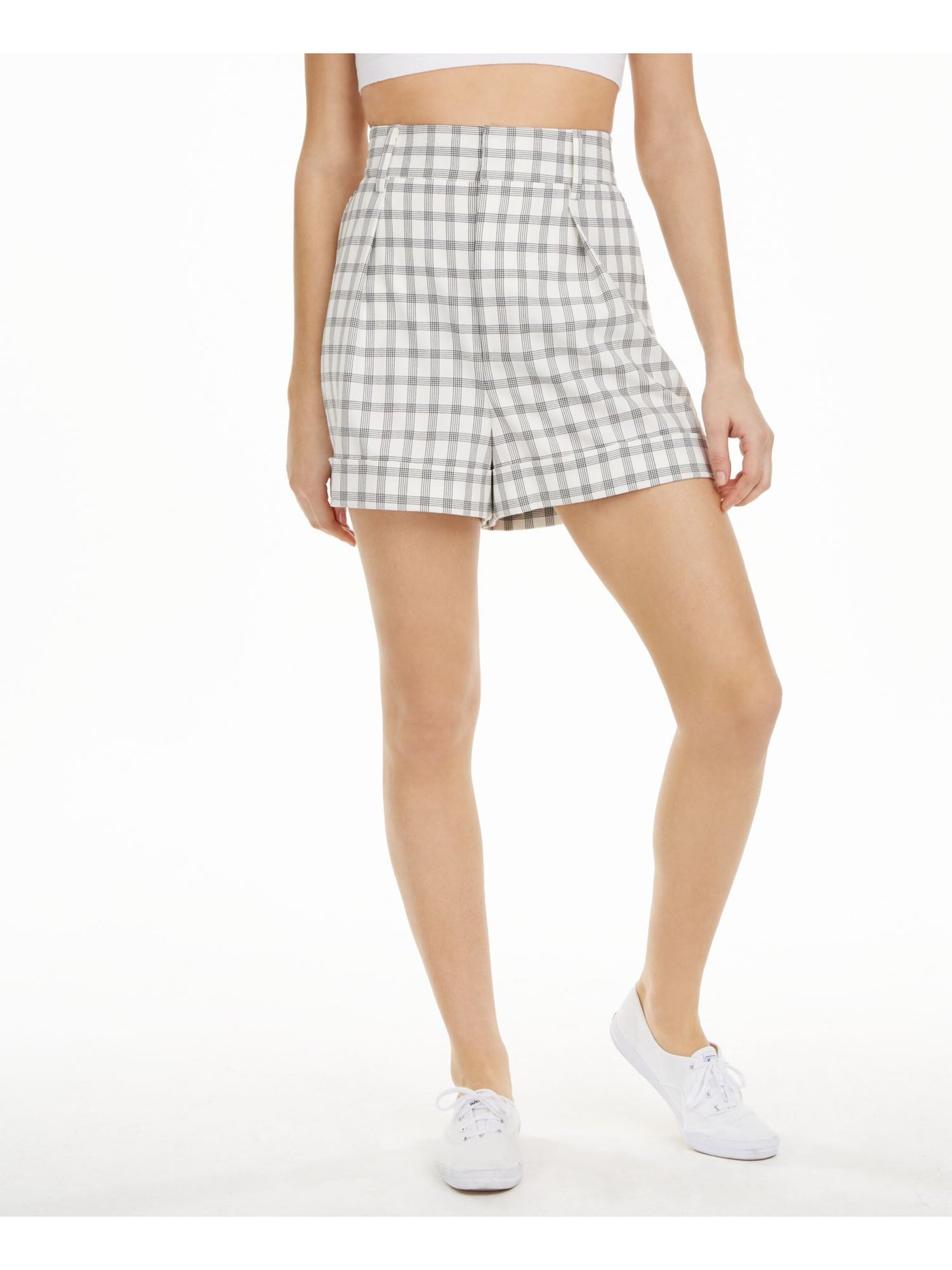 DANIELLE BERNSTEIN Womens White Zippered Pocketed Plaid Shorts 8