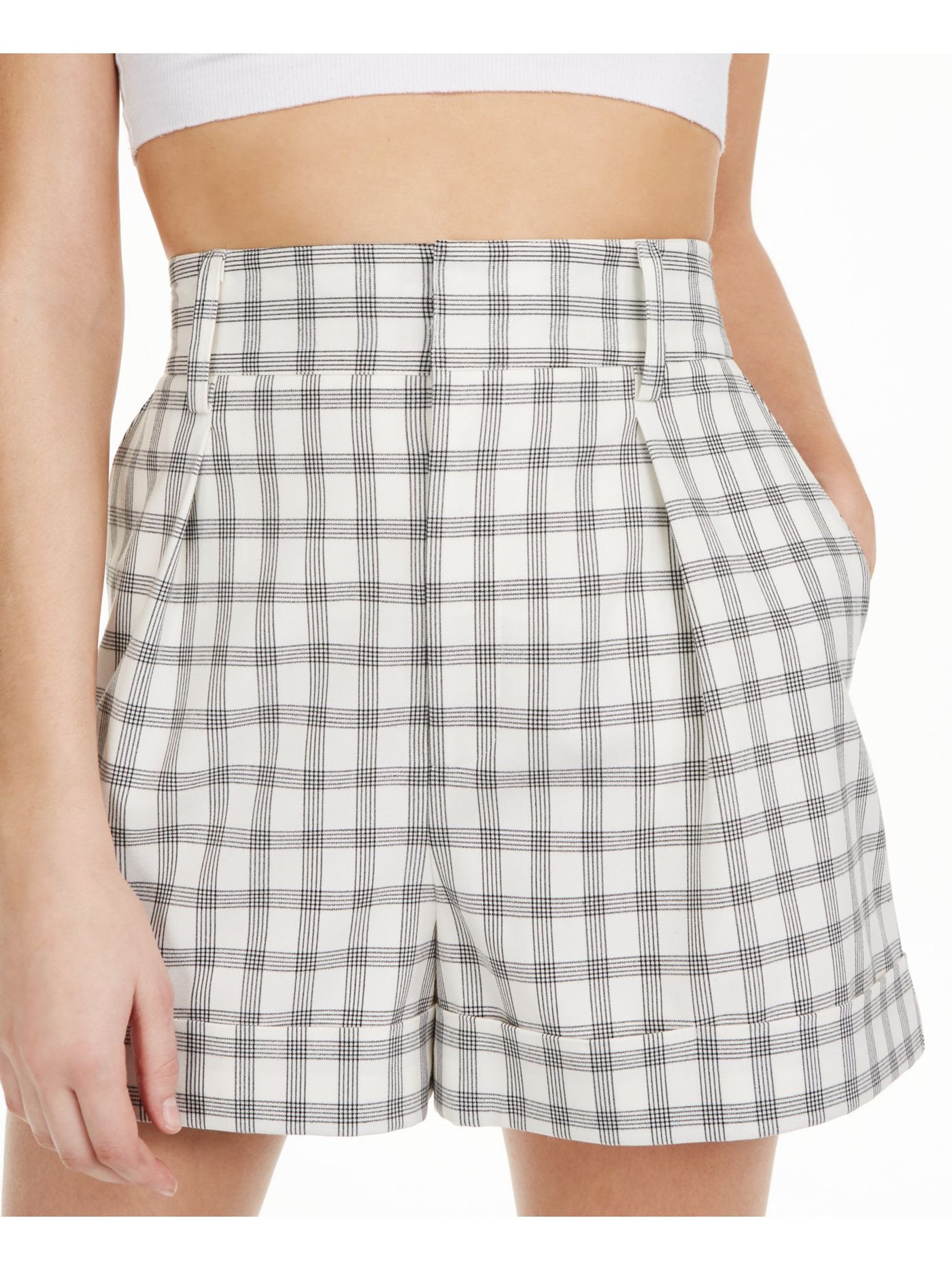 DANIELLE BERNSTEIN Womens White Zippered Pocketed Plaid Shorts 8