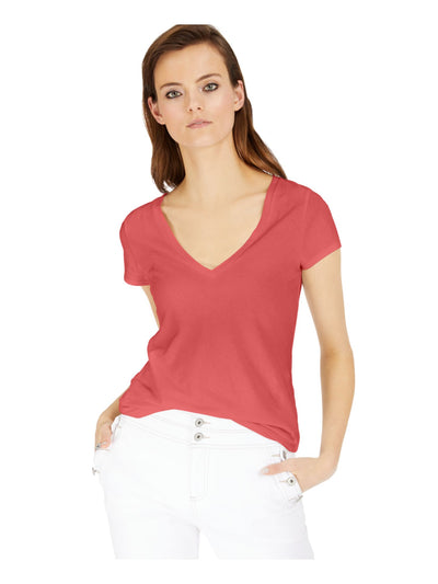 INC Womens Coral Cotton Short Sleeve V Neck T-Shirt M