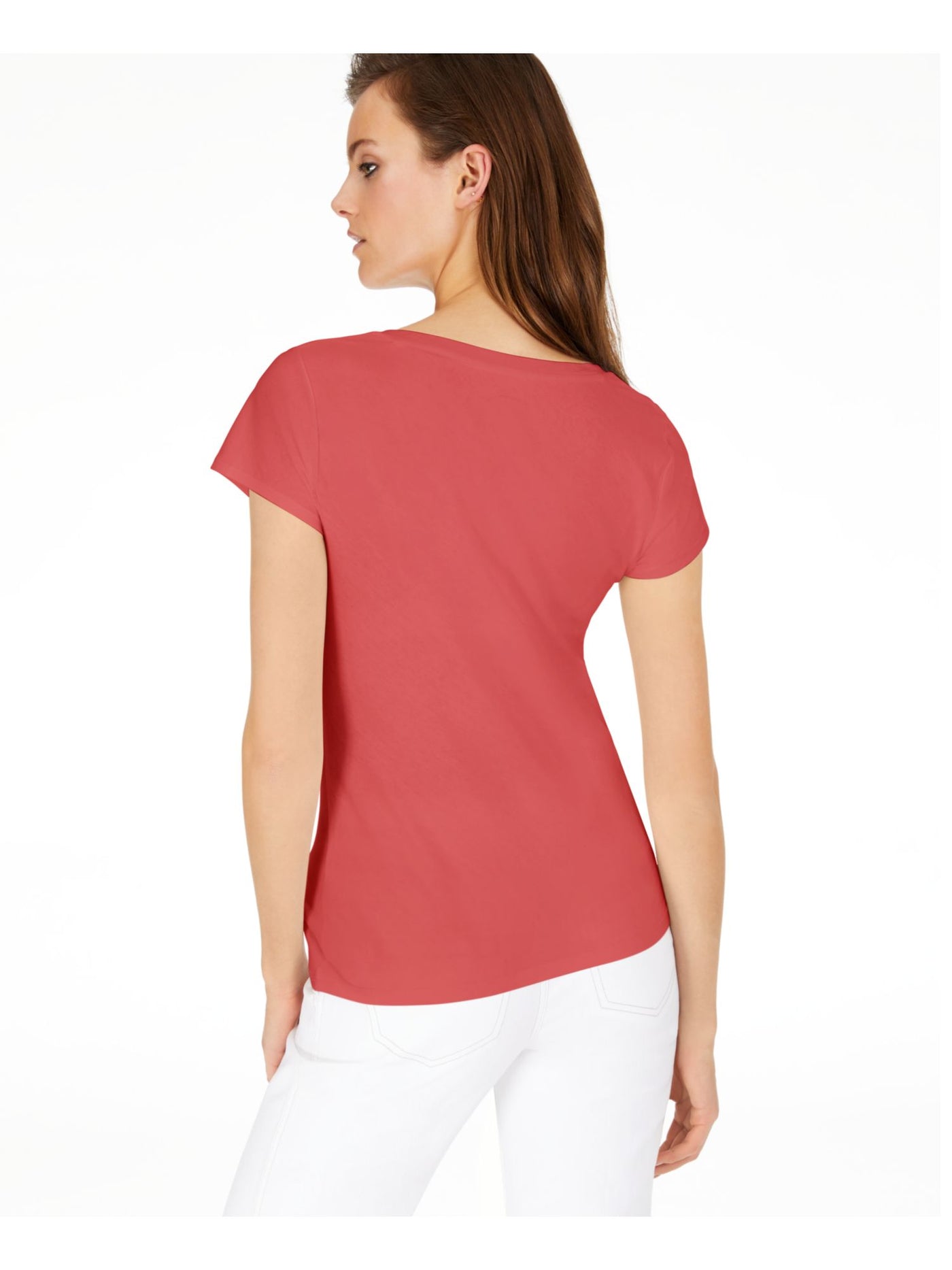 INC Womens Coral Cotton Short Sleeve V Neck T-Shirt M