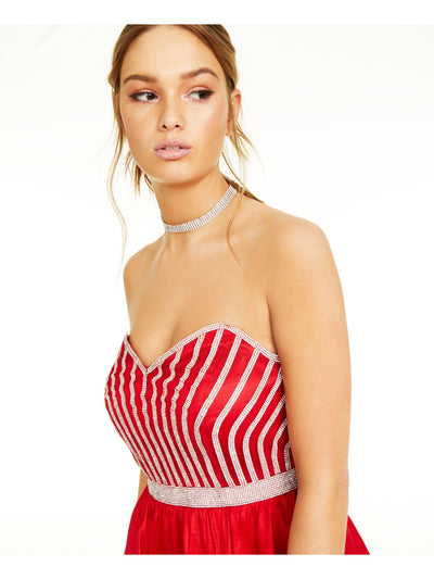 CRYSTAL DOLLS Womens Red Ruffled Rhinestone Spaghetti Strap Short Formal Fit + Flare Dress 13
