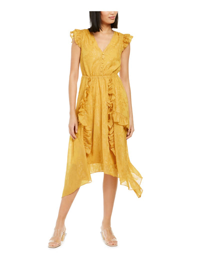 INC Womens Ruffled Cap Sleeve V Neck Tea-Length Hi-Lo Dress