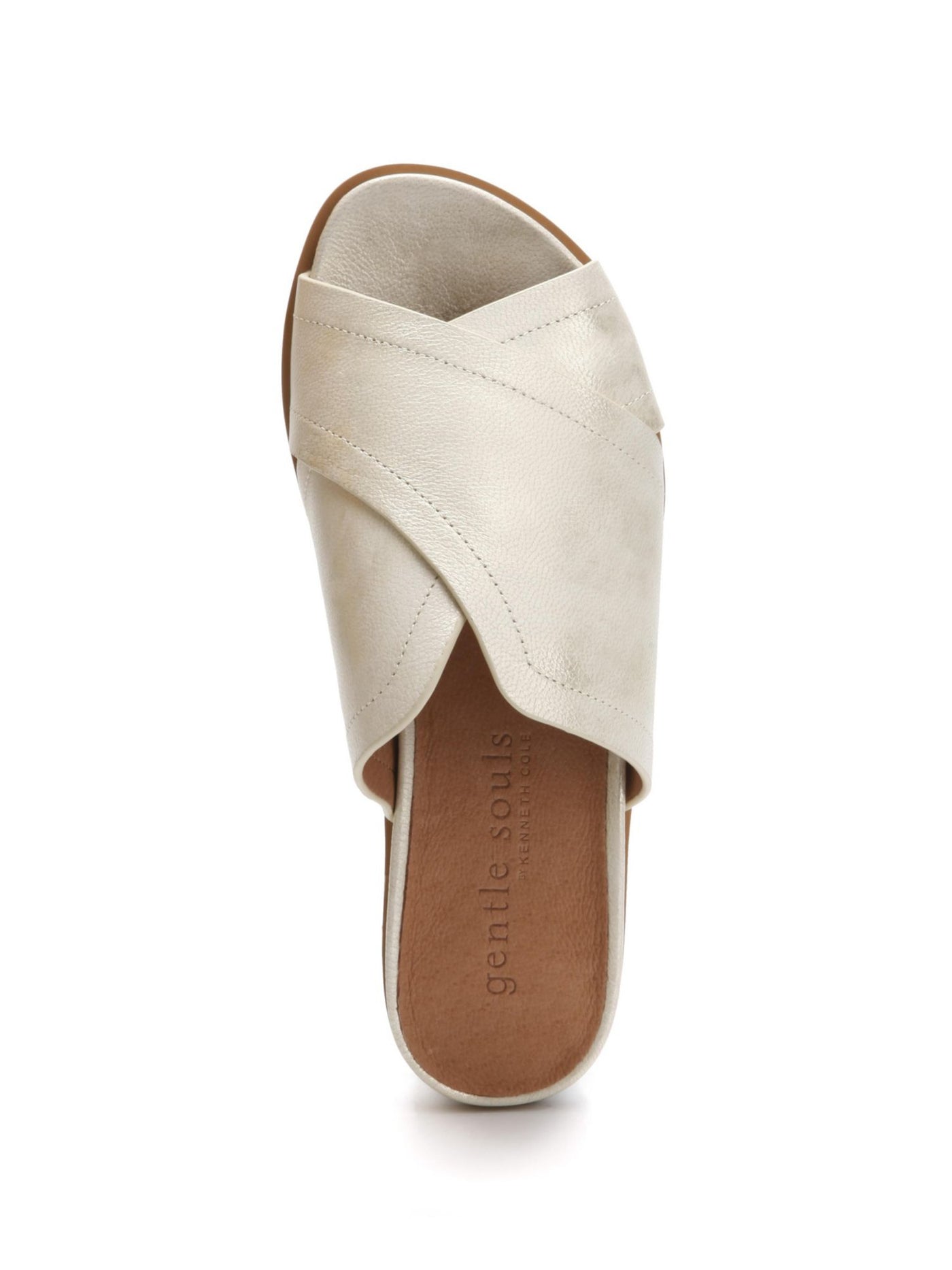 GENTLE SOULS KENNETH COLE Womens Beige Distressed 1/2" Platform X-Band Cushioned Lavern Almond Toe Wedge Slip On Leather Slide Sandals Shoes 9