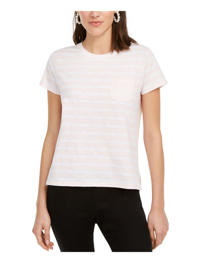 MAISON JULES Womens Pink Striped Short Sleeve Crew Neck T-Shirt XXS