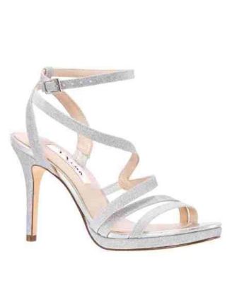 NINA Womens Silver 0.5" Platform Padded Strappy Glitter Ankle Strap Ryckie Round Toe Stiletto Buckle Slingback Sandal M