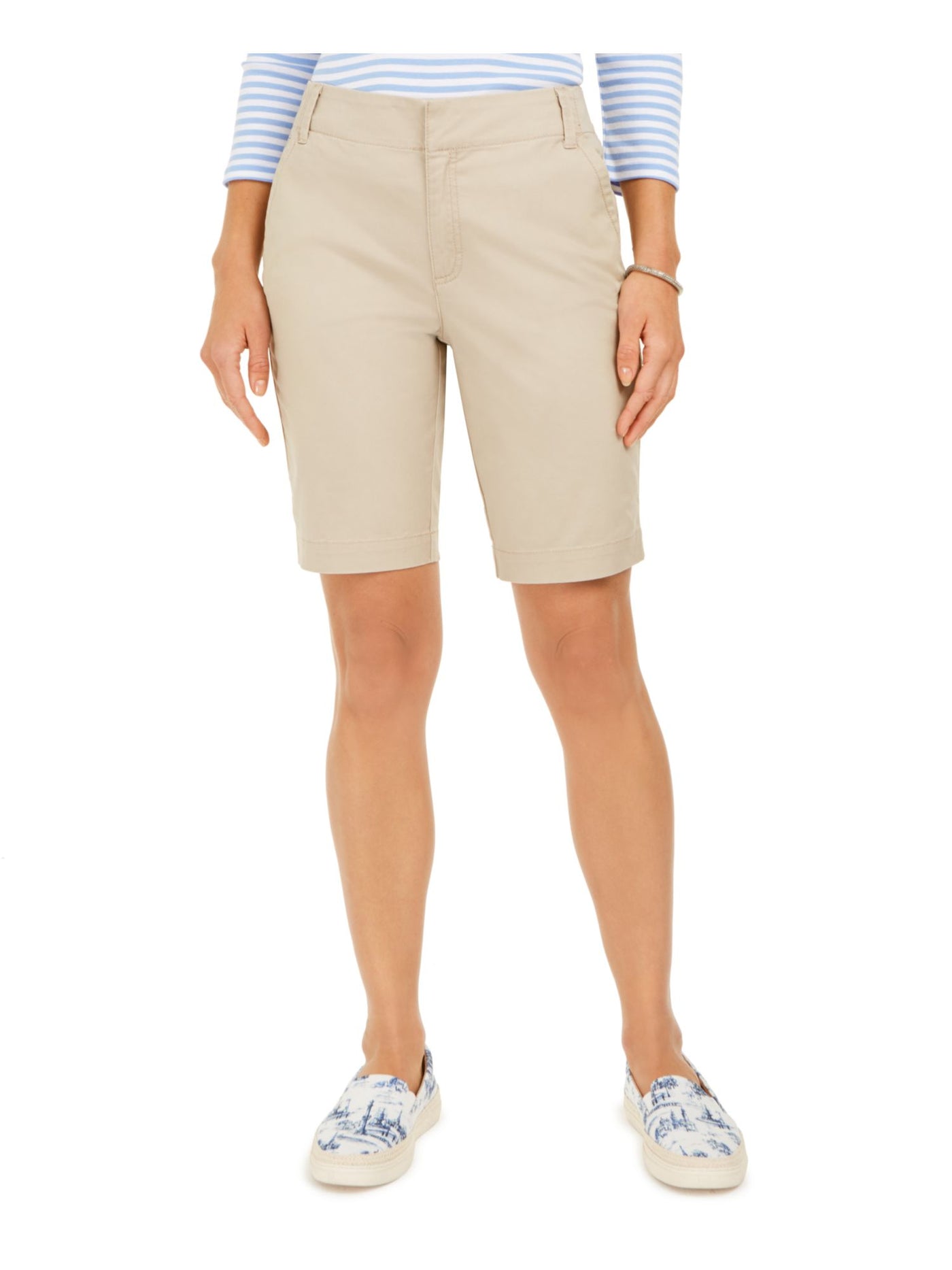 CHARTER CLUB Womens Beige Stretch Pocketed Mid Rise Bermuda Shorts 8