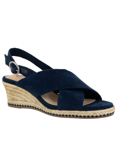 BELLA VITA Womens Navy Adjustable Strap Cushioned Nadette Ii Round Toe Wedge Buckle Espadrille Shoes 9 N