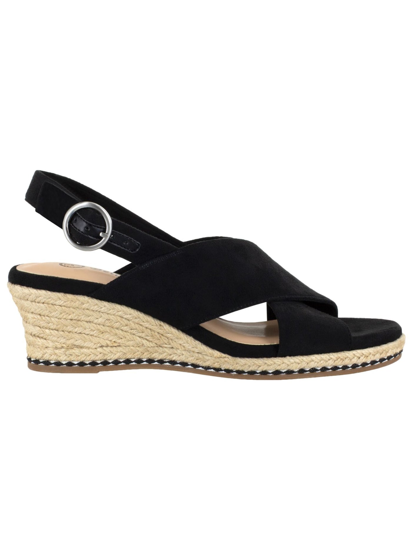 BELLA VITA Womens Black Jute Wrapped Crisscross Straps Braided Accent Adjustable Strap Cushioned Nadette Ii Round Toe Wedge Buckle Espadrille Shoes 9.5 M