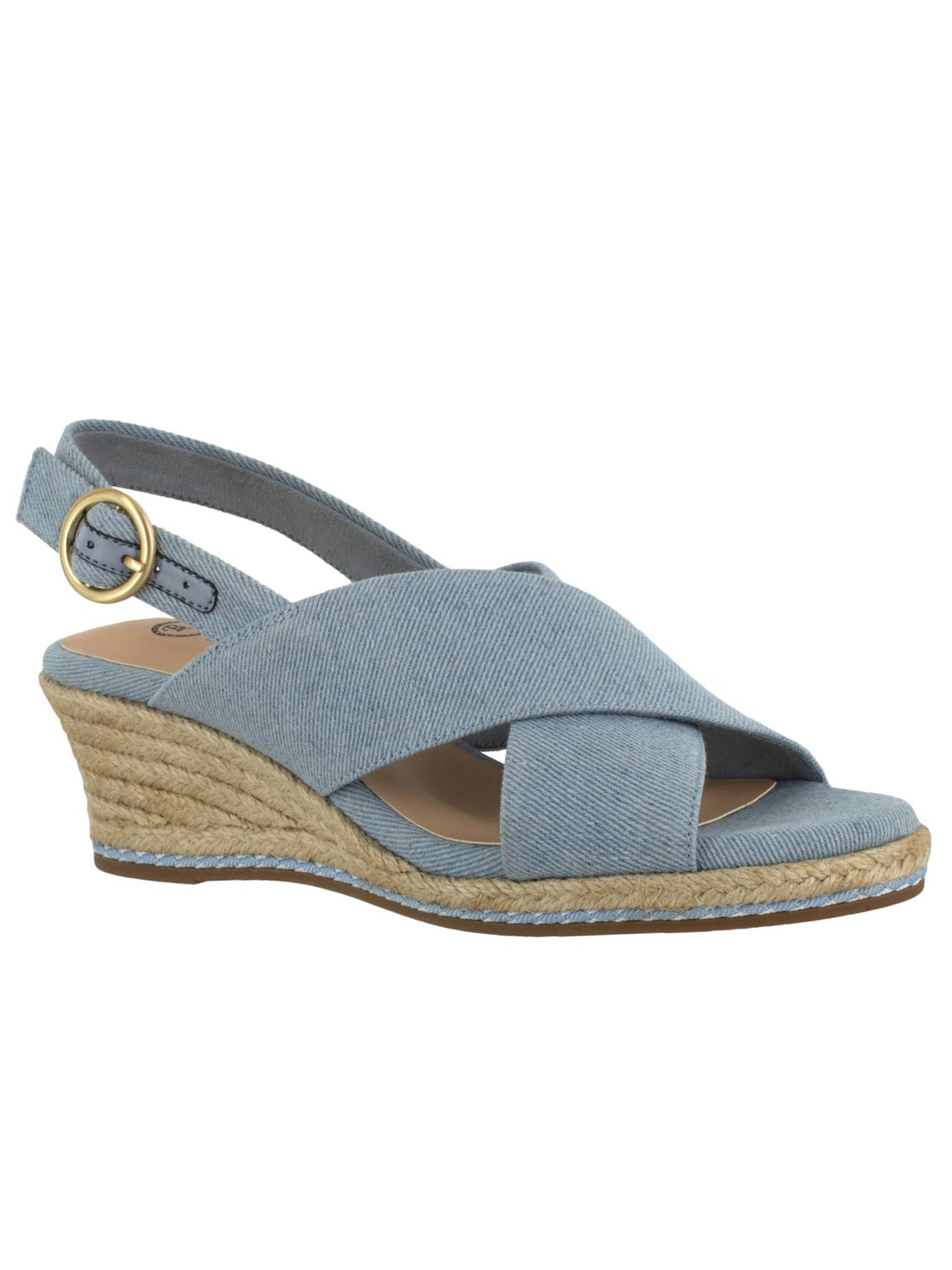 BELLA VITA Womens Blue Adjustable Strap Cushioned Nadette Ii Round Toe Wedge Buckle Espadrille Shoes 6.5