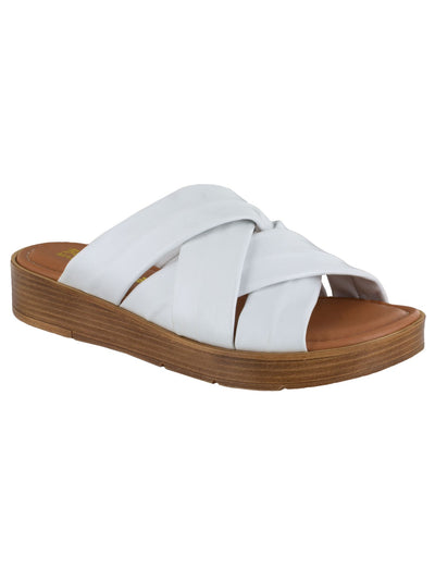 BELLA VITA Womens White 0.5" Platform Padded Comfort Tor-italy Round Toe Wedge Slip On Slide Sandals 5.5 M