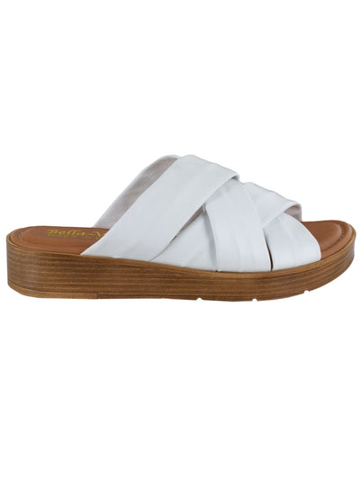 BELLA VITA Womens White 0.5" Platform Padded Comfort Tor-italy Round Toe Wedge Slip On Slide Sandals 5.5 M