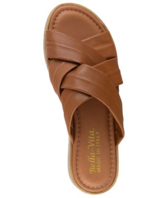 BELLA VITA Womens Brown 1/2" Platform Crisscross Straps Padded Strappy Tor-italy Round Toe Wedge Slip On Leather Slide Sandals Shoes M