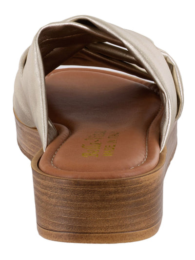 BELLA VITA Womens Gold 1/2" Platform Crisscross Straps Padded Strappy Tor-italy Round Toe Wedge Slip On Leather Slide Sandals 7.5 W
