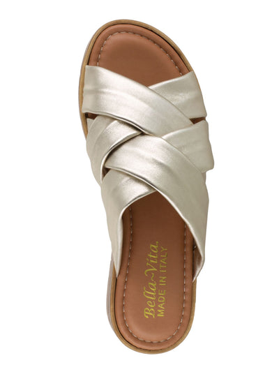 BELLA VITA Womens Gold 1/2" Platform Crisscross Straps Padded Strappy Tor-italy Round Toe Wedge Slip On Leather Slide Sandals 7.5 W