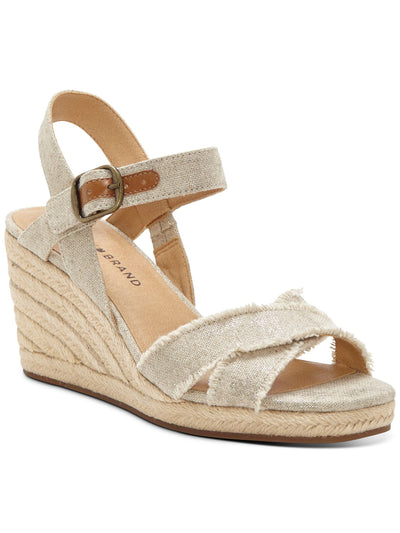 LUCKY BRAND Womens Beige 1/2" Platform Adjustable Strap Cushioned Margaline Round Toe Wedge Buckle Espadrille Shoes 11 M