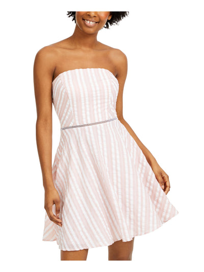 CITY STUDIO Womens Pink Striped Sleeveless Strapless Short Fit + Flare Dress 7