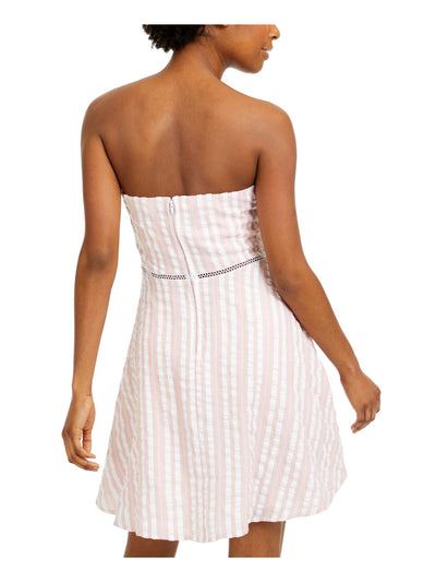 CITY STUDIO Womens Pink Striped Sleeveless Strapless Short Fit + Flare Dress 7