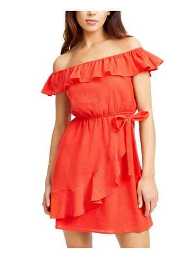 CITY STUDIO Womens Coral Sleeveless Off Shoulder Short Shift Dress XS