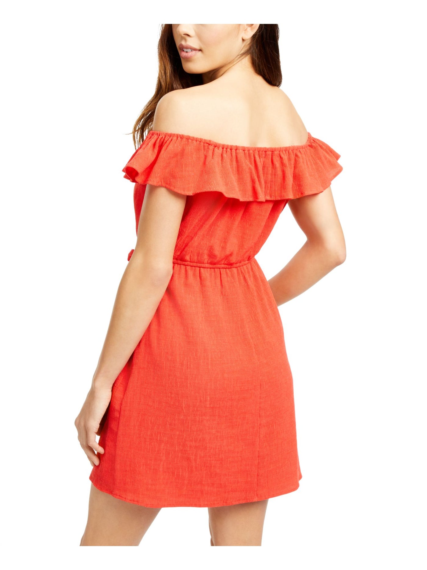 CITY STUDIO Womens Orange Sleeveless Off Shoulder Short Shift Dress S