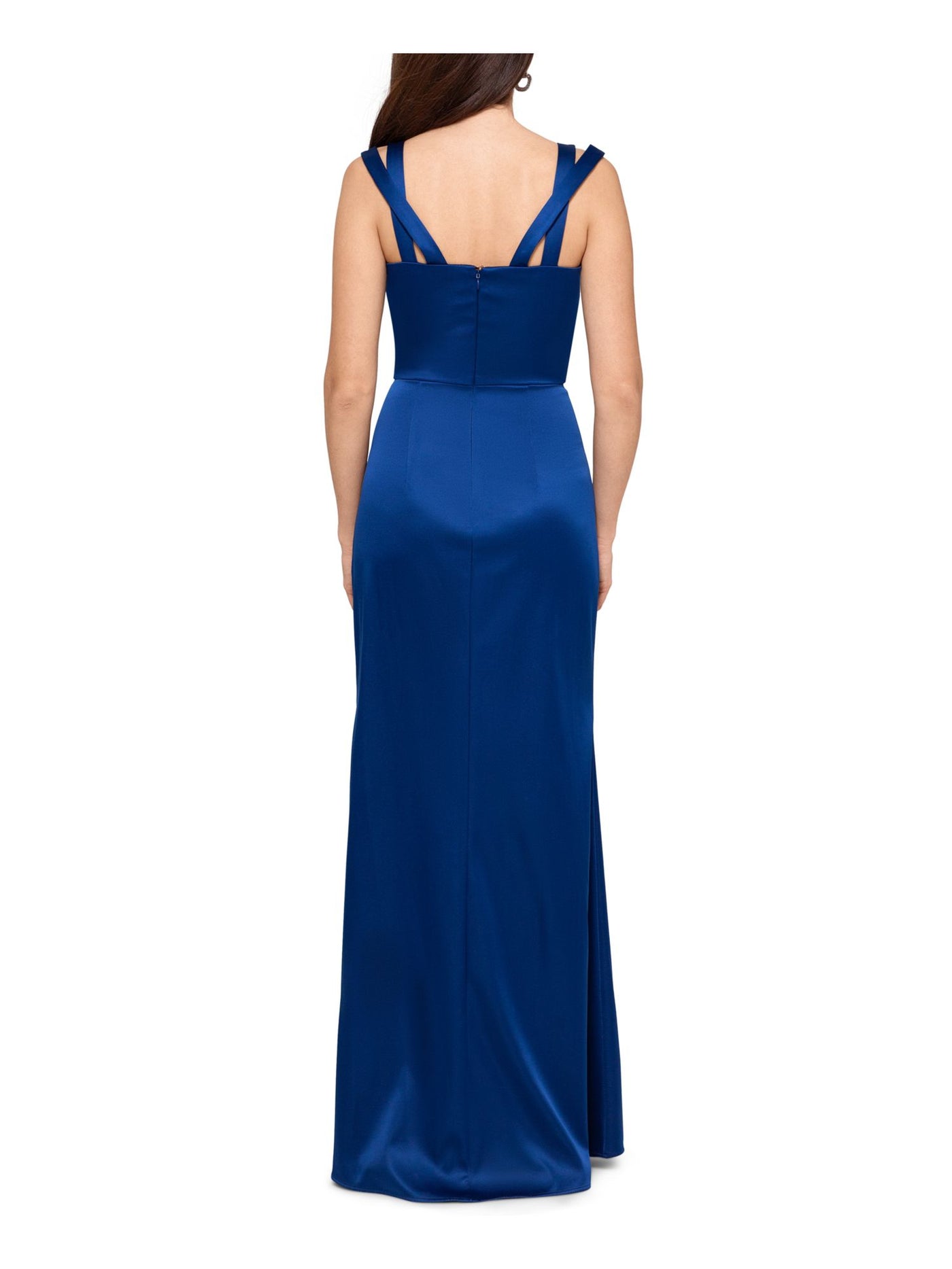 XSCAPE Womens Slitted Double-strap Satin Sweetheart Neckline Full-Length Evening Dress