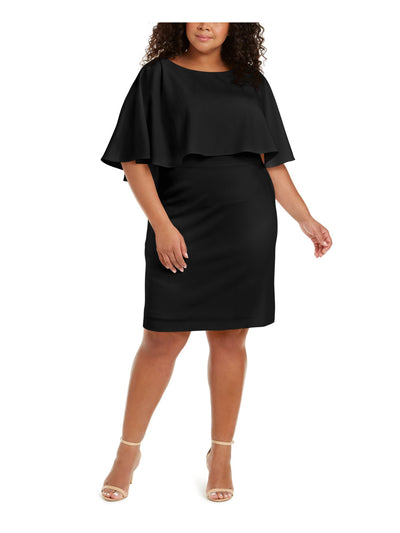 CALVIN KLEIN Womens Black Layover Jewel Neck Above The Knee Evening Sheath Dress Plus 14W