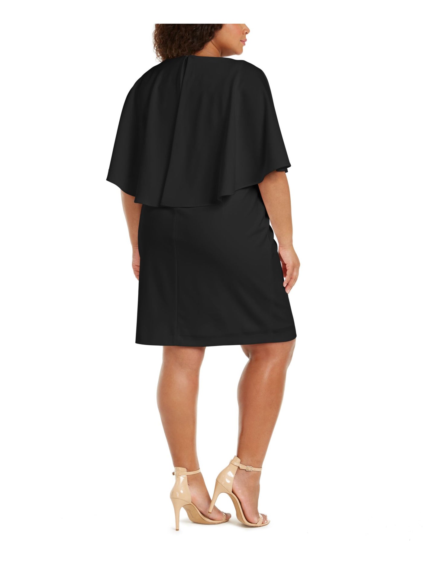 CALVIN KLEIN Womens Black Layover Jewel Neck Above The Knee Evening Sheath Dress Plus 14W