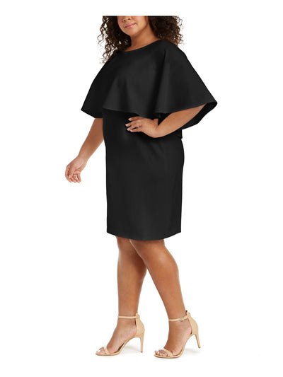CALVIN KLEIN Womens Black Layover Jewel Neck Above The Knee Evening Sheath Dress Plus 14W