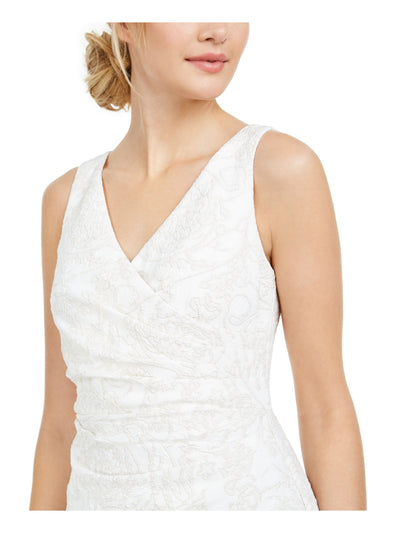 ADRIANNA PAPELL Womens Ivory Ruched Flounce Sleeveless Surplice Neckline Short Formal Dress 8