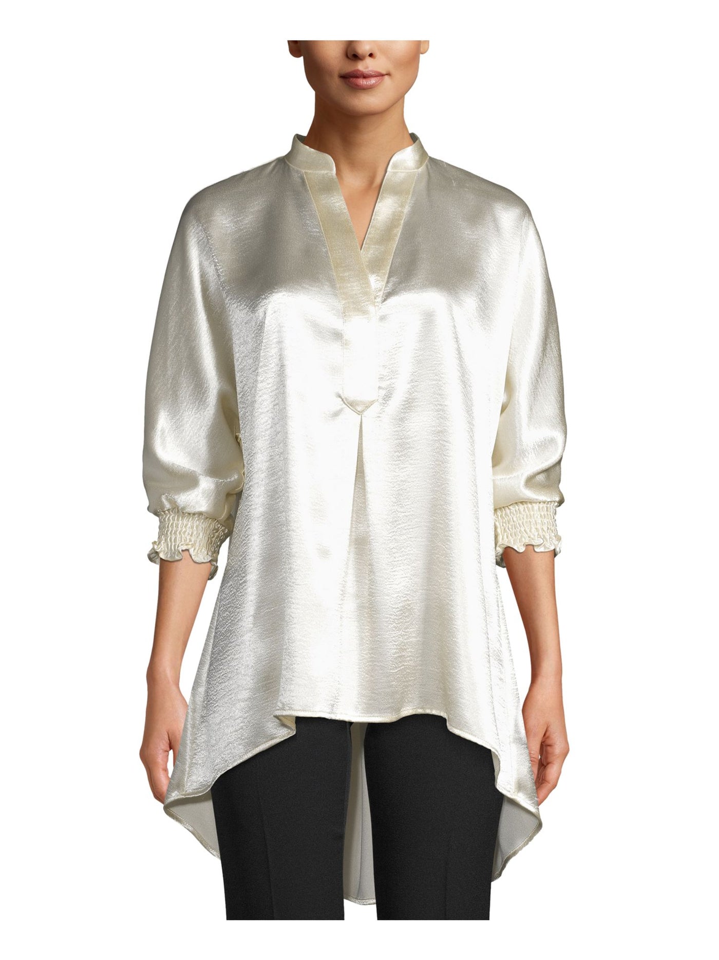 ANNE KLEIN Womens 3/4 Sleeve Stain Resistant Hi-lo V Neck Top