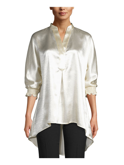 ANNE KLEIN Womens 3/4 Sleeve Stain Resistant Hi-lo V Neck Top