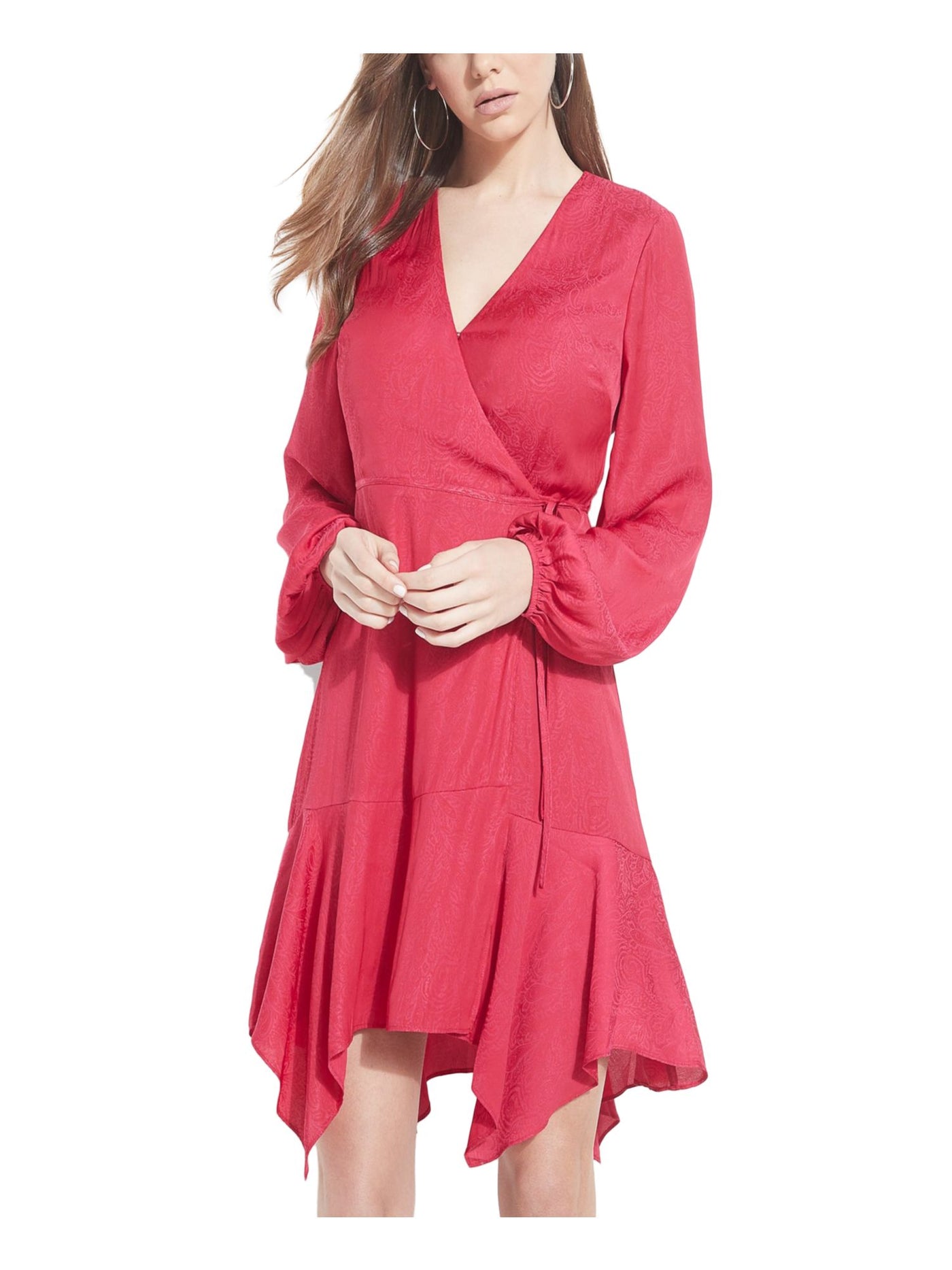 GUESS Womens Tie Long Sleeve Above The Knee Evening Wrap Dress