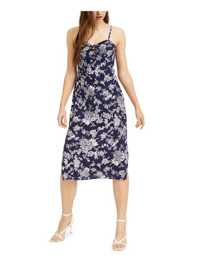 SPEECHLESS Womens Navy Floral Spaghetti Strap Sweetheart Neckline Below The Knee Fit + Flare Dress S