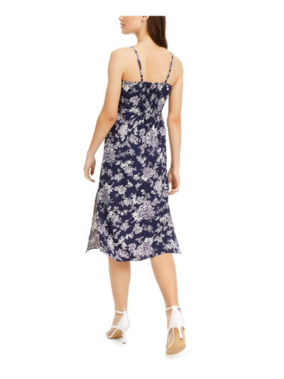 SPEECHLESS Womens Navy Floral Spaghetti Strap Sweetheart Neckline Below The Knee Fit + Flare Dress S