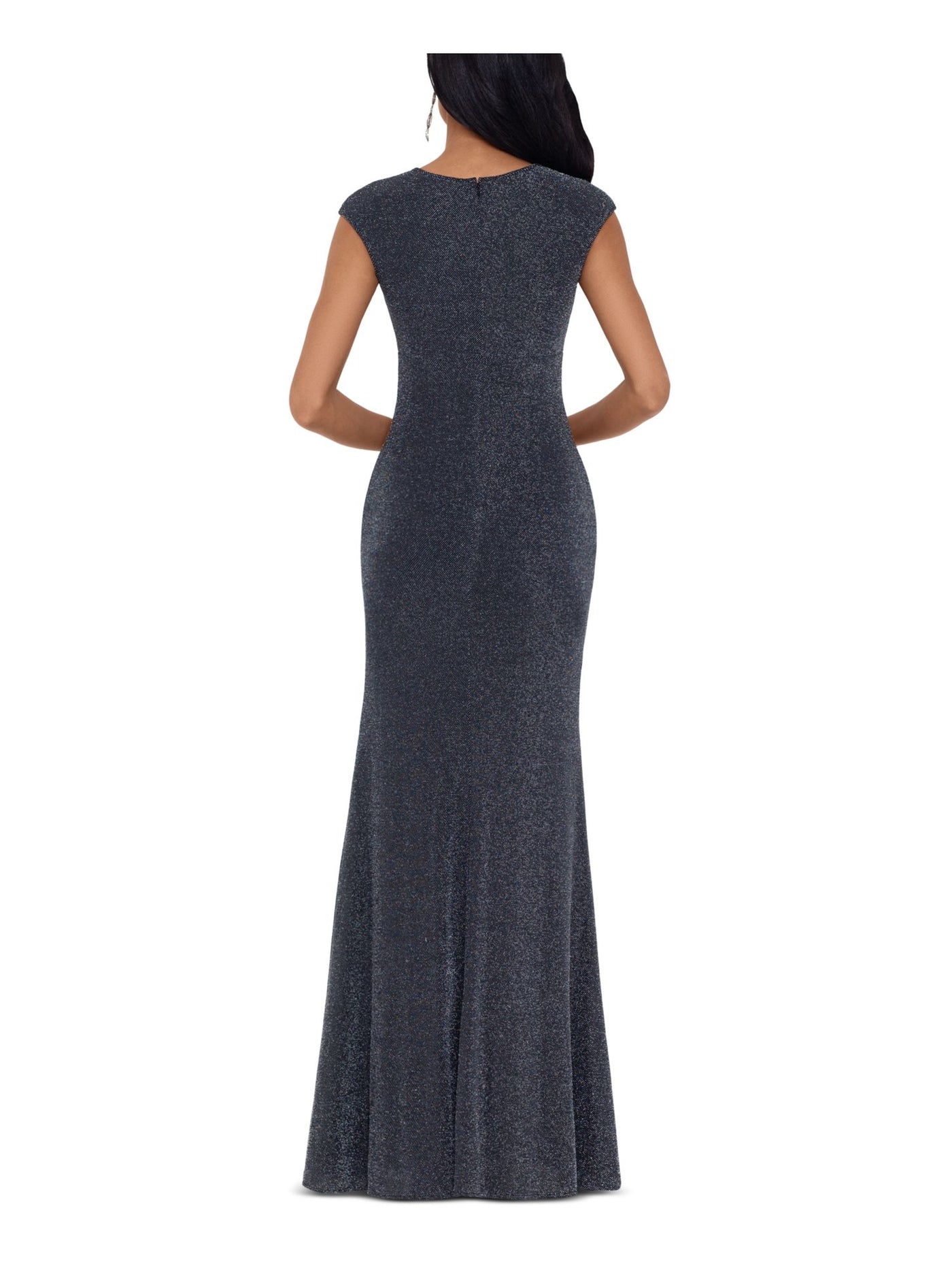 B&A  BY BETSY & ADAM Womens Silver Glitter Cap Sleeve Keyhole Full-Length Evening Empire Waist Dress 4