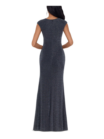 B&A  BY BETSY & ADAM Womens Silver Glitter Cap Sleeve Keyhole Full-Length Evening Empire Waist Dress 4